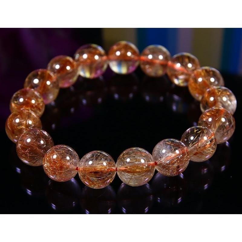 天然冰種、清透、近玻璃體金紅色滿絲紅銅鈦晶手鍊手珠，清澈透光，直徑12~13mm，重46克-湧翠坊天然水晶-細節圖6