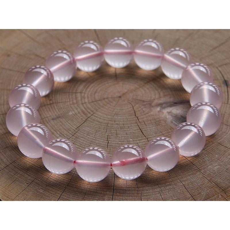 天然星光粉晶水晶手鍊手珠，直徑12mm+(12.5~12.8mm)，重47.4克-湧翠坊天然水晶-細節圖2