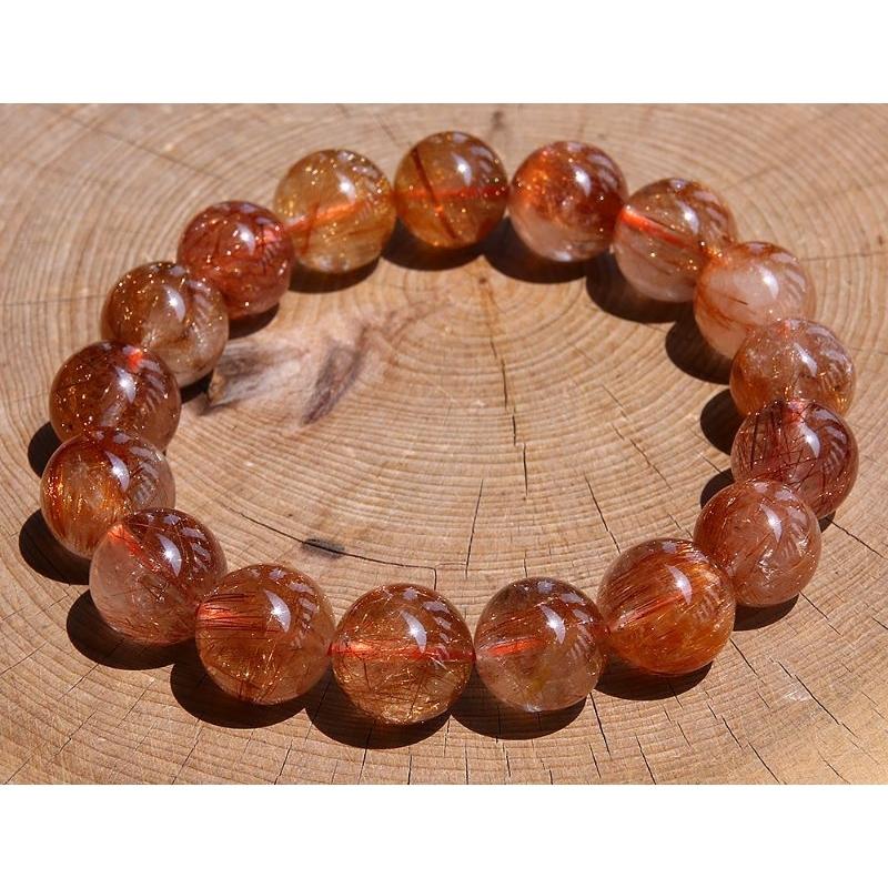 天然晶體透光，金紅色滿紅粗版粗板紅銅鈦晶手鍊手珠，直徑12~13mm，重47.2克-湧翠坊天然水晶-細節圖2