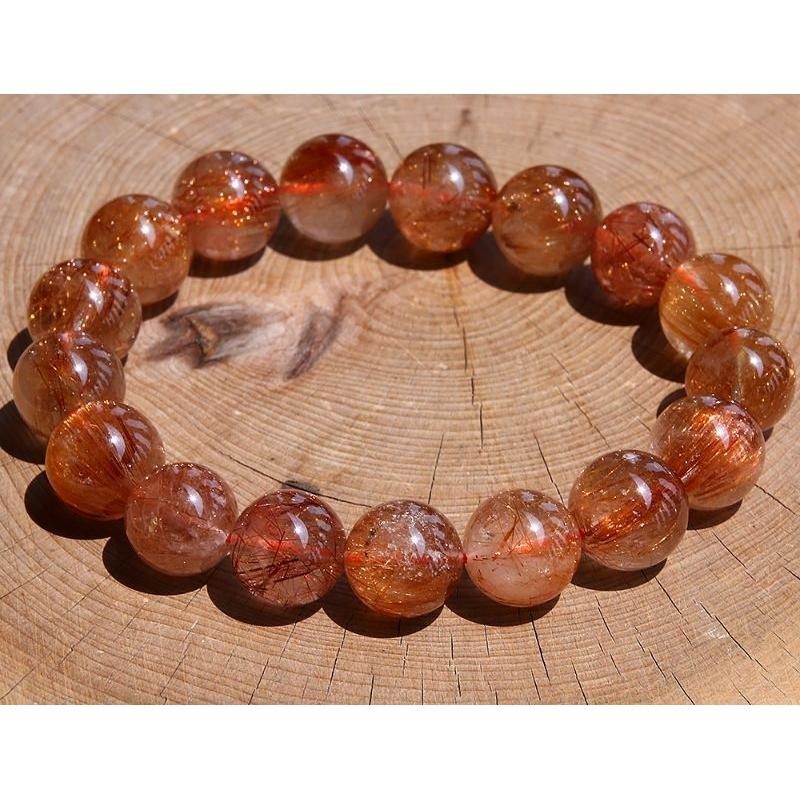 天然晶體透光，金紅色滿紅粗版粗板紅銅鈦晶手鍊手珠，直徑12~13mm，重47.2克-湧翠坊天然水晶-細節圖3