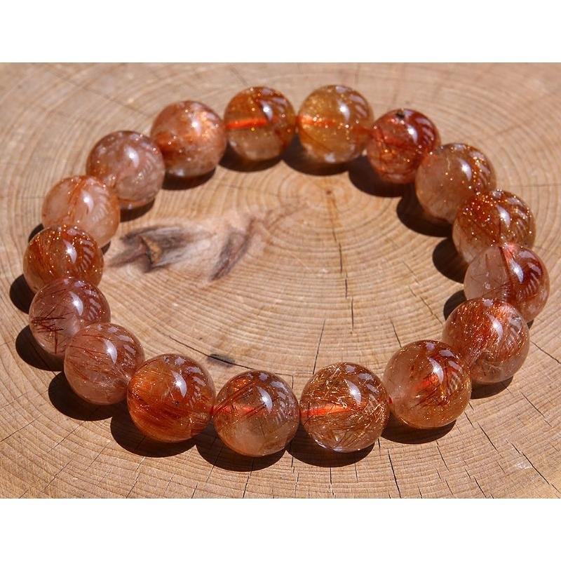 天然晶體透光，金紅色滿紅粗版粗板紅銅鈦晶手鍊手珠，直徑12~13mm，重47.2克-湧翠坊天然水晶-細節圖4