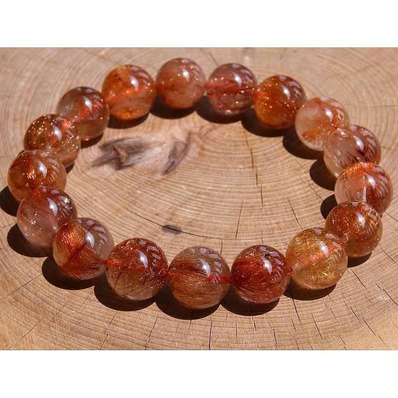 天然晶體透光，金紅色滿紅粗版粗板紅銅鈦晶手鍊手珠，直徑12~13mm，重47.2克-湧翠坊天然水晶-細節圖5
