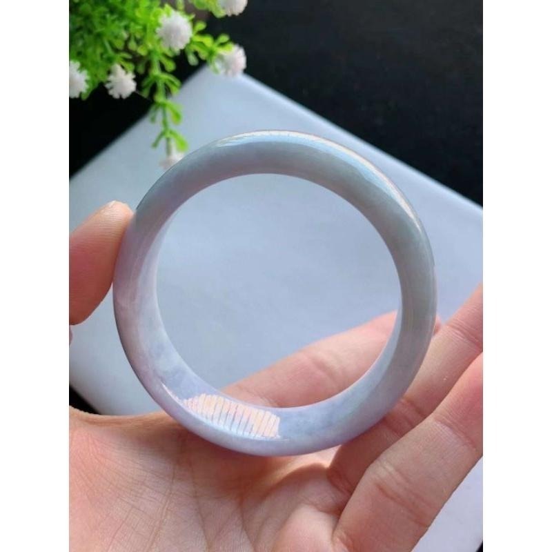 豔紫羅蘭滿紫、藍色橢圓貴妃翡翠玉鐲-長內徑約55.8mm，適合正圈53.8mm-A038006湧翠坊天然老坑A貨緬甸翡翠-細節圖2