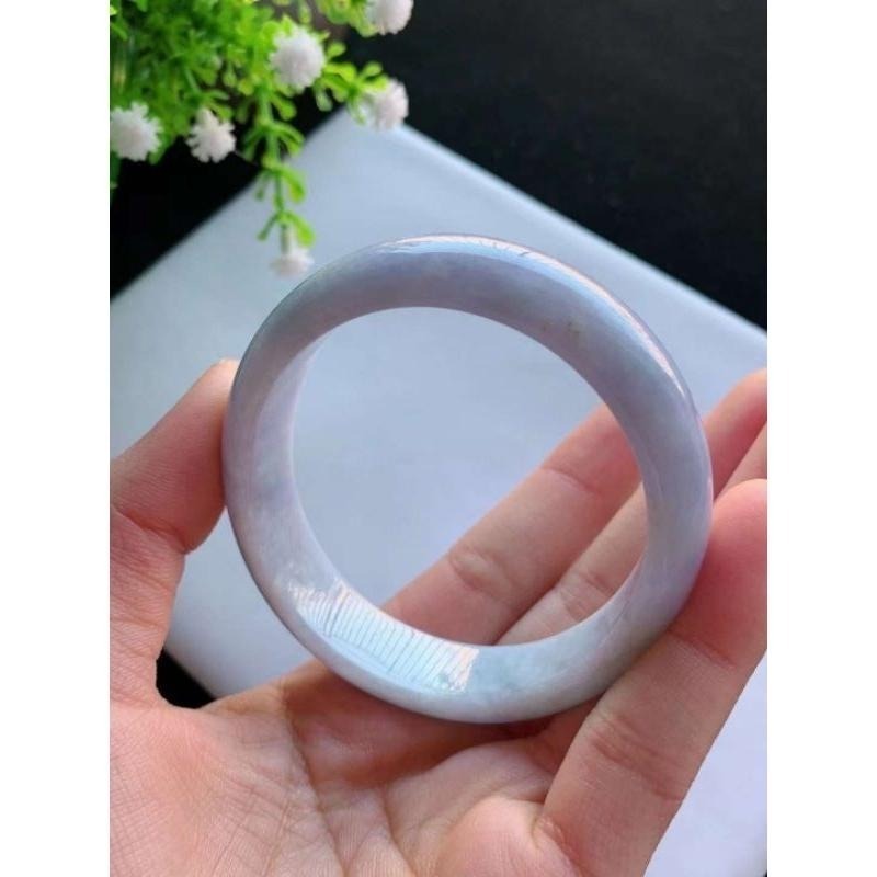 豔紫羅蘭滿紫、藍色橢圓貴妃翡翠玉鐲-長內徑約55.8mm，適合正圈53.8mm-A038006湧翠坊天然老坑A貨緬甸翡翠-細節圖3
