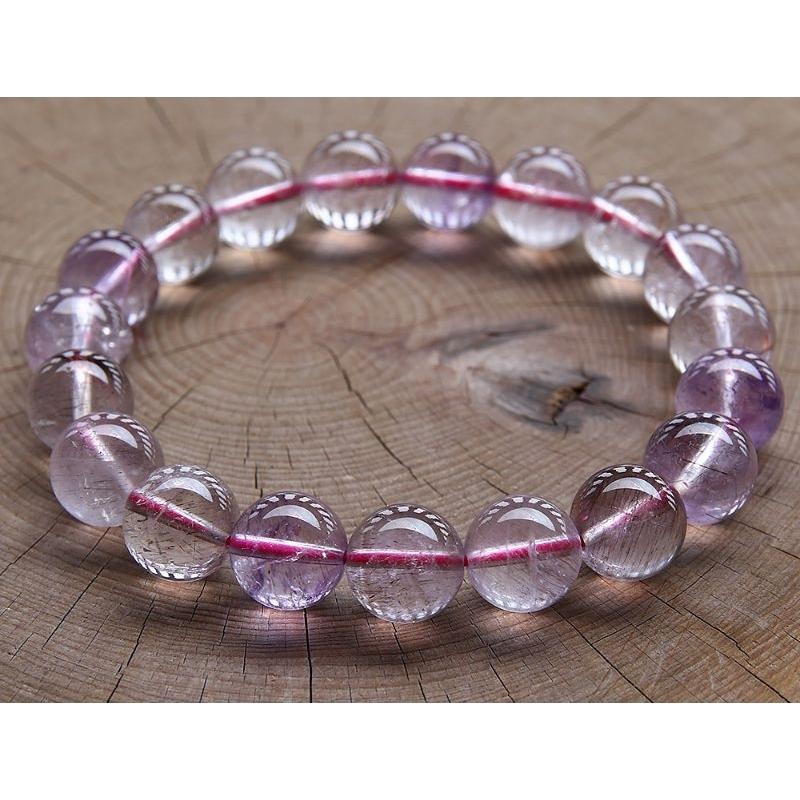 近玻璃體、天然清透超七三輪骨幹水晶手鍊手珠，清澈透光，直徑10.5~11mm，重32.8克-湧翠坊天然水晶-細節圖2