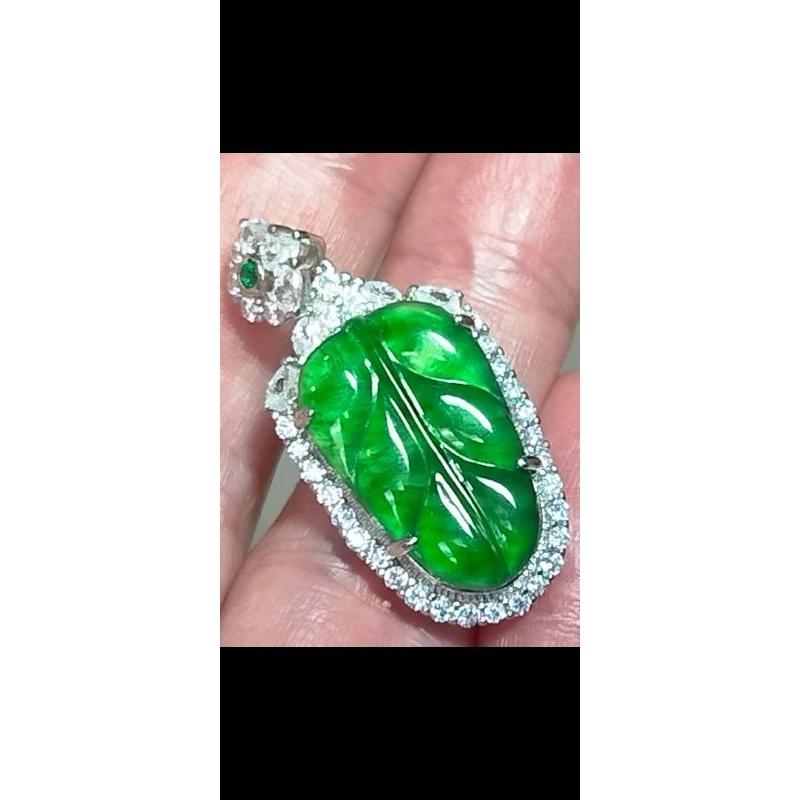 冰種起光滿綠正綠帝王綠葉子金枝玉葉翡翠項鍊玉墜吊墜，無色差-V013017-湧翠坊A貨天然老坑緬甸翡翠-附證書-細節圖2