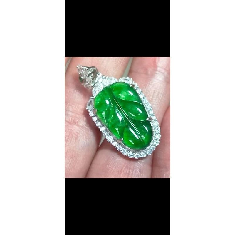 冰種起光滿綠正綠帝王綠葉子金枝玉葉翡翠項鍊玉墜吊墜，無色差-V013017-湧翠坊A貨天然老坑緬甸翡翠-附證書-細節圖3