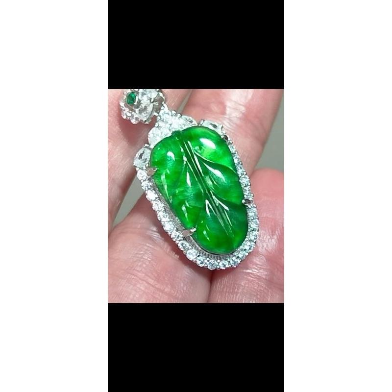 冰種起光滿綠正綠帝王綠葉子金枝玉葉翡翠項鍊玉墜吊墜，無色差-V013017-湧翠坊A貨天然老坑緬甸翡翠-附證書-細節圖4