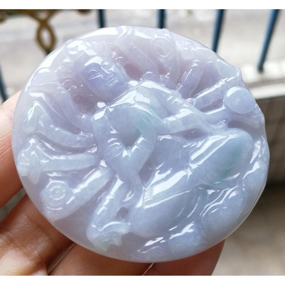 亮艷紫羅蘭飄淺陽綠春彩色澤鮮豔 千手觀音 翡翠 項鍊 玉墜 吊墜-V013006-湧翠坊天然老坑A貨緬甸翡翠吊墜-附證書-細節圖2