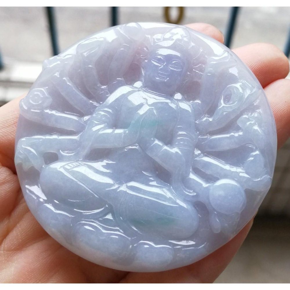 亮艷紫羅蘭飄淺陽綠春彩色澤鮮豔 千手觀音 翡翠 項鍊 玉墜 吊墜-V013006-湧翠坊天然老坑A貨緬甸翡翠吊墜-附證書-細節圖3