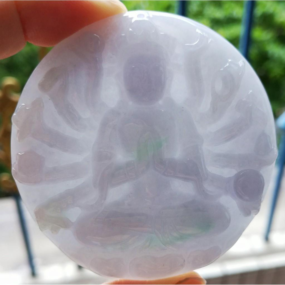 亮艷紫羅蘭飄淺陽綠春彩色澤鮮豔 千手觀音 翡翠 項鍊 玉墜 吊墜-V013006-湧翠坊天然老坑A貨緬甸翡翠吊墜-附證書-細節圖5