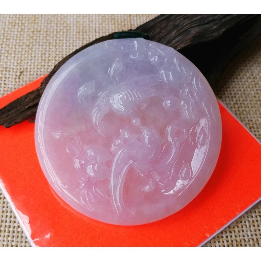 湧翠坊A貨 緬甸翡翠 吊墜 __附證書__精雕冰亮粉紫羅蘭飄綠喜氣春彩喜上眉稍 項鍊 玉墜 玉珮 吊墜 __V01501-細節圖2