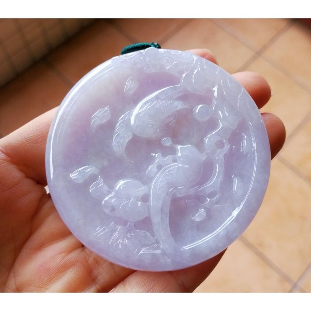 湧翠坊A貨 緬甸翡翠 吊墜 __附證書__精雕冰亮粉紫羅蘭飄綠喜氣春彩喜上眉稍 項鍊 玉墜 玉珮 吊墜 __V01501-細節圖3