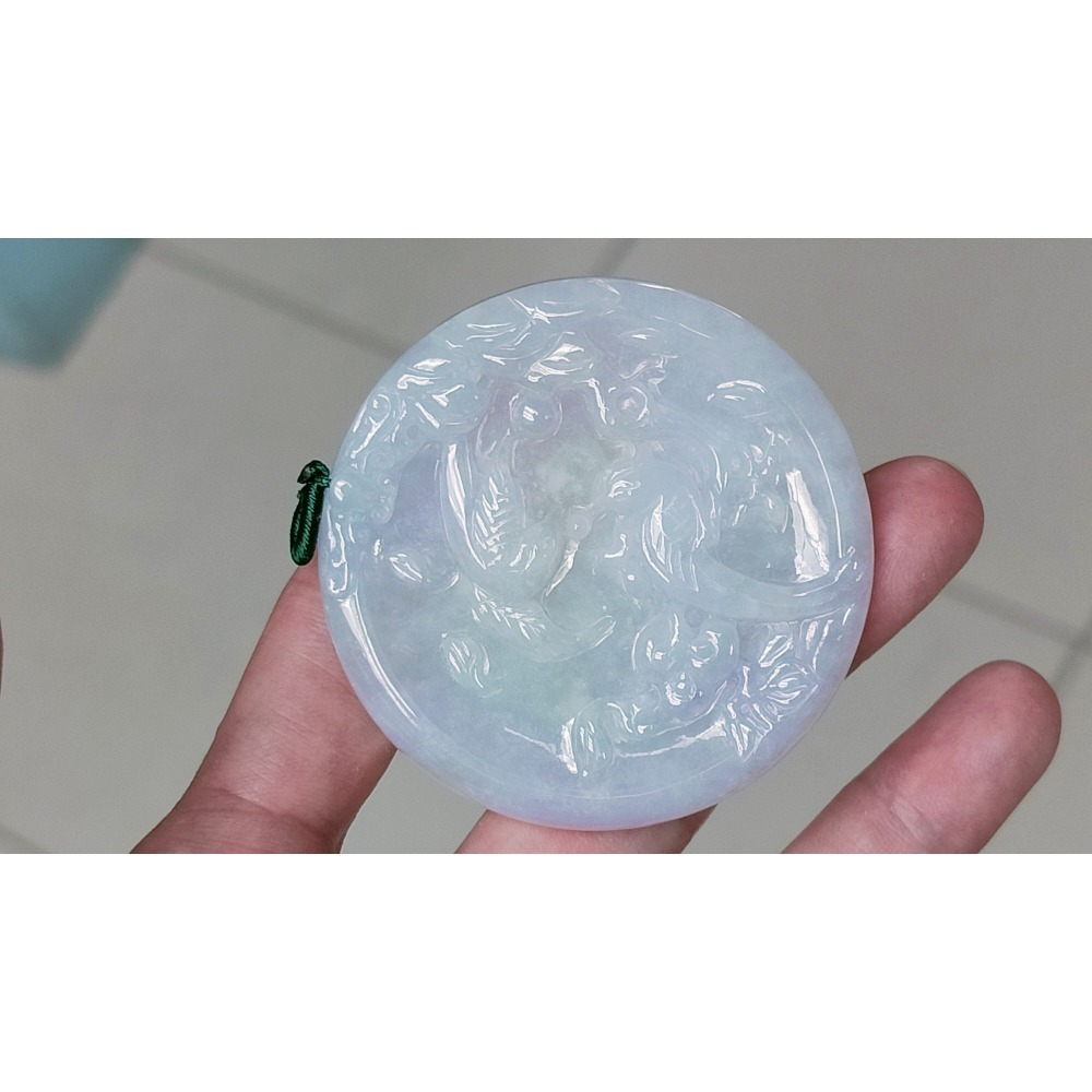 湧翠坊A貨 緬甸翡翠 吊墜 __附證書__精雕冰亮粉紫羅蘭飄綠喜氣春彩喜上眉稍 項鍊 玉墜 玉珮 吊墜 __V01501-細節圖7