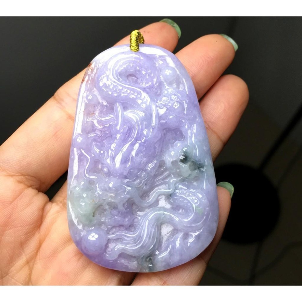 湧翠坊A貨 緬甸翡翠 吊墜 -附證書__艷紫羅蘭 飄綠飄紅 三彩 翡翠 龍牌 項鍊 玉墜 玉珮 -V004002-細節圖3