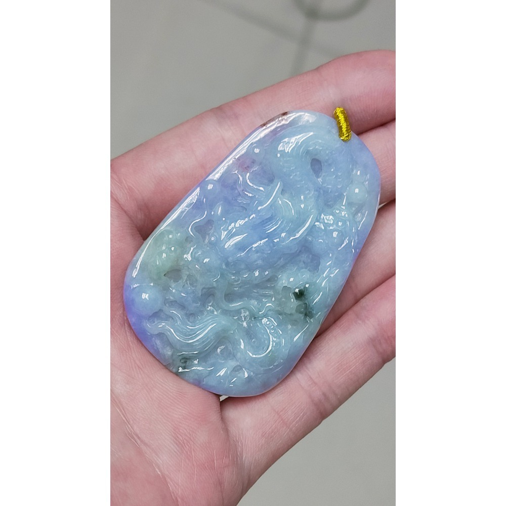 湧翠坊A貨 緬甸翡翠 吊墜 -附證書__艷紫羅蘭 飄綠飄紅 三彩 翡翠 龍牌 項鍊 玉墜 玉珮 -V004002-細節圖8