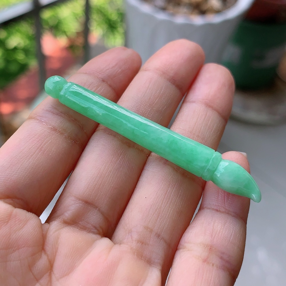 吸睛冰芙 陽亮 陽綠 滿綠 文昌筆 毛筆 翡翠 項鍊 玉墜吊墜－－－V014003-湧翠坊A貨 緬甸翡翠 吊墜 -附證書-細節圖2