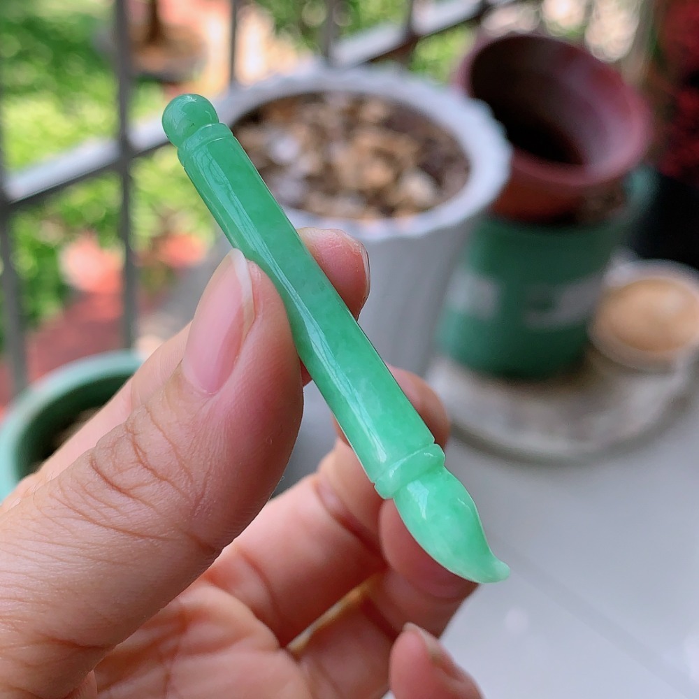 吸睛冰芙 陽亮 陽綠 滿綠 文昌筆 毛筆 翡翠 項鍊 玉墜吊墜－－－V014003-湧翠坊A貨 緬甸翡翠 吊墜 -附證書-細節圖5