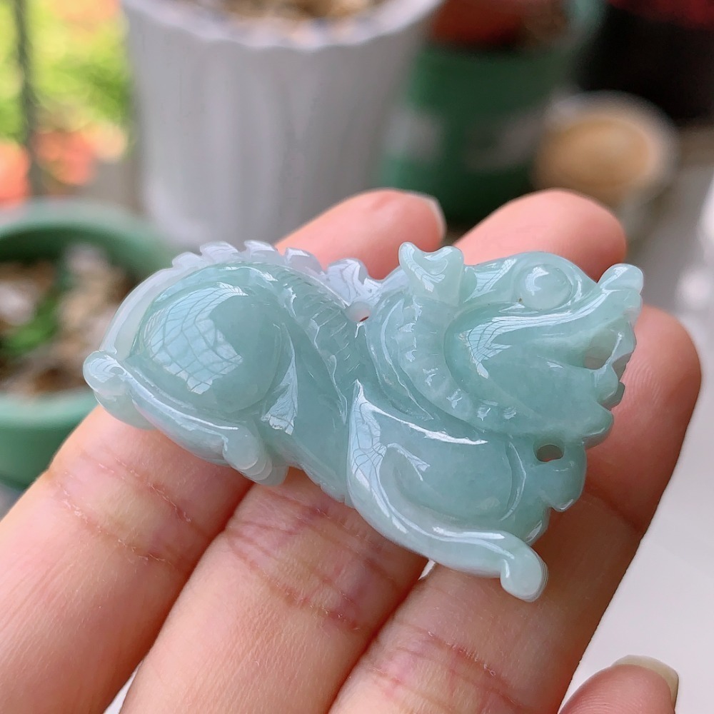 精雕 淺藍色 藍綠色 淺藍紫色 貔貅 翡翠 項鍊 玉墜 吊墜 鑰匙圈-V004017湧翠坊天然老坑A貨緬甸翡翠-附證書-細節圖3