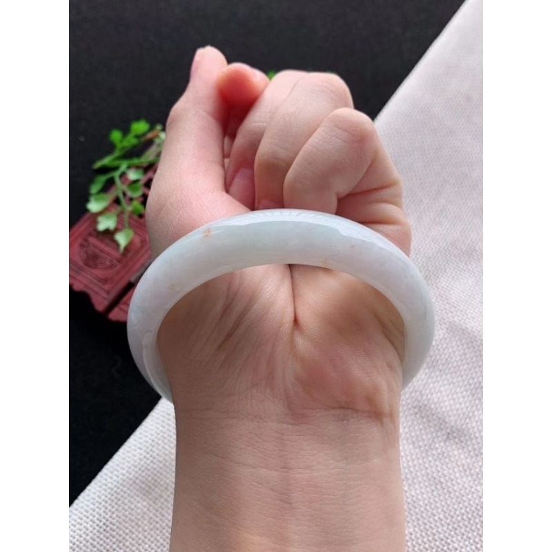 冰潤白月光、嫩綠帶蜜橘雙彩正圈玉鐲 手鐲-內徑約59mm－－－A004022-湧翠坊天然老坑A貨緬甸翡翠-細節圖2