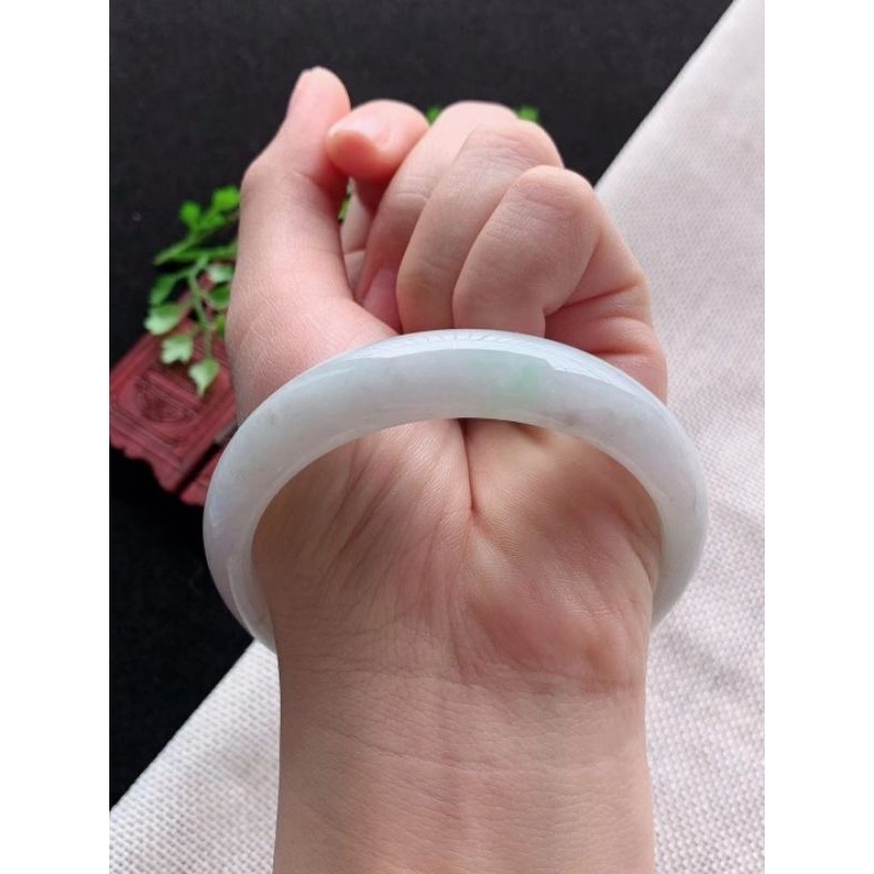 冰潤白月光、嫩綠帶蜜橘雙彩正圈玉鐲 手鐲-內徑約59mm－－－A004022-湧翠坊天然老坑A貨緬甸翡翠-細節圖3