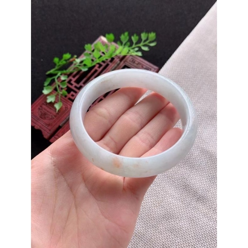 冰潤白月光、嫩綠帶蜜橘雙彩正圈玉鐲 手鐲-內徑約59mm－－－A004022-湧翠坊天然老坑A貨緬甸翡翠-細節圖4