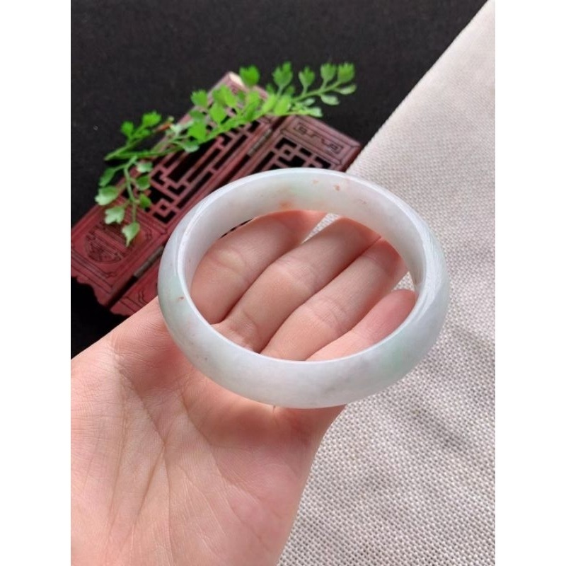 冰潤白月光、嫩綠帶蜜橘雙彩正圈玉鐲 手鐲-內徑約59mm－－－A004022-湧翠坊天然老坑A貨緬甸翡翠-細節圖5