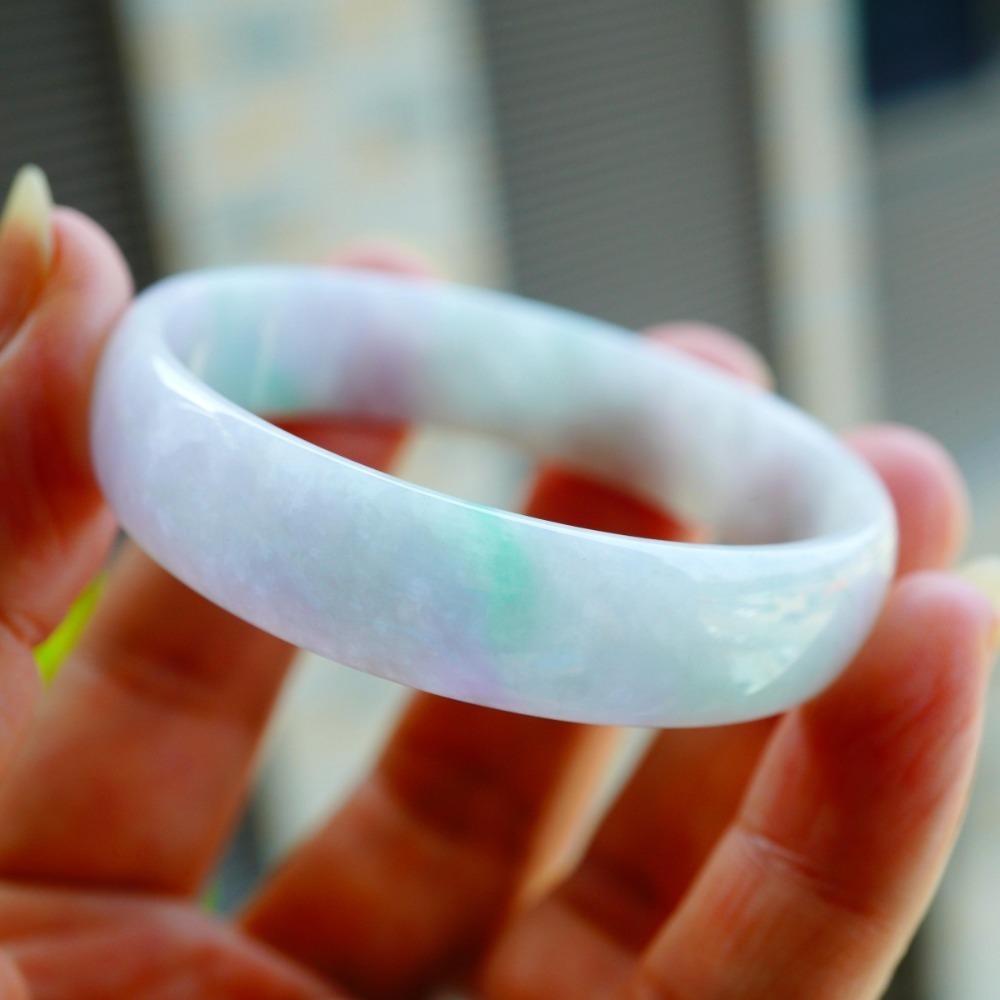 冰粉紫飄陽綠蘋果綠春彩翡翠玉鐲手鐲-內徑約50.5mm手圍17-A088219湧翠坊天然A貨緬甸產翡翠-細節圖8