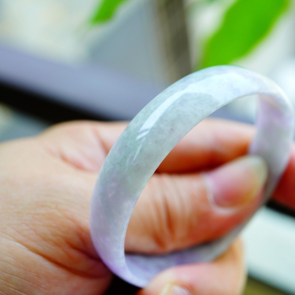 紫羅蘭蘋果綠飄細棉春彩翡翠玉鐲內徑約52.3mm手圍17.-A088319湧翠坊天然A貨緬甸翡翠-細節圖3