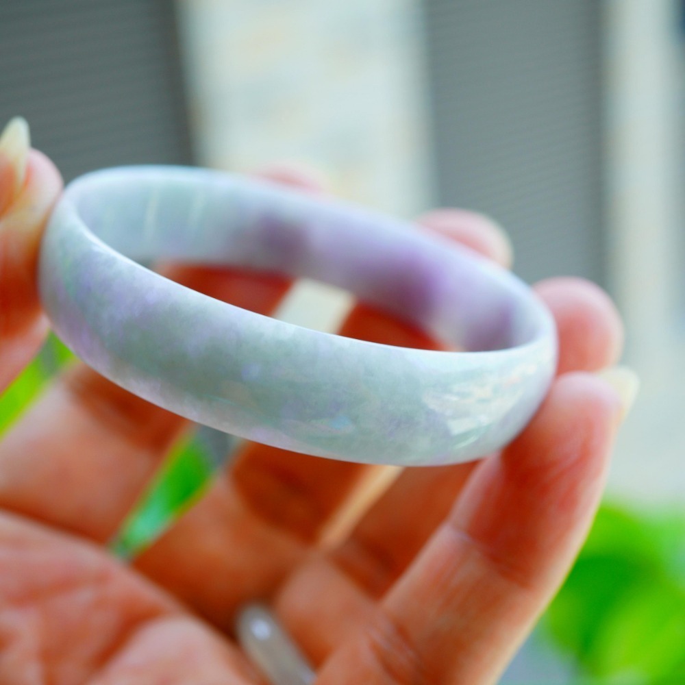 紫羅蘭蘋果綠飄細棉春彩翡翠玉鐲內徑約52.3mm手圍17.-A088319湧翠坊天然A貨緬甸翡翠-細節圖4