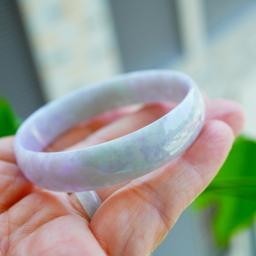 紫羅蘭蘋果綠飄細棉春彩翡翠玉鐲內徑約52.3mm手圍17.-A088319湧翠坊天然A貨緬甸翡翠-細節圖6