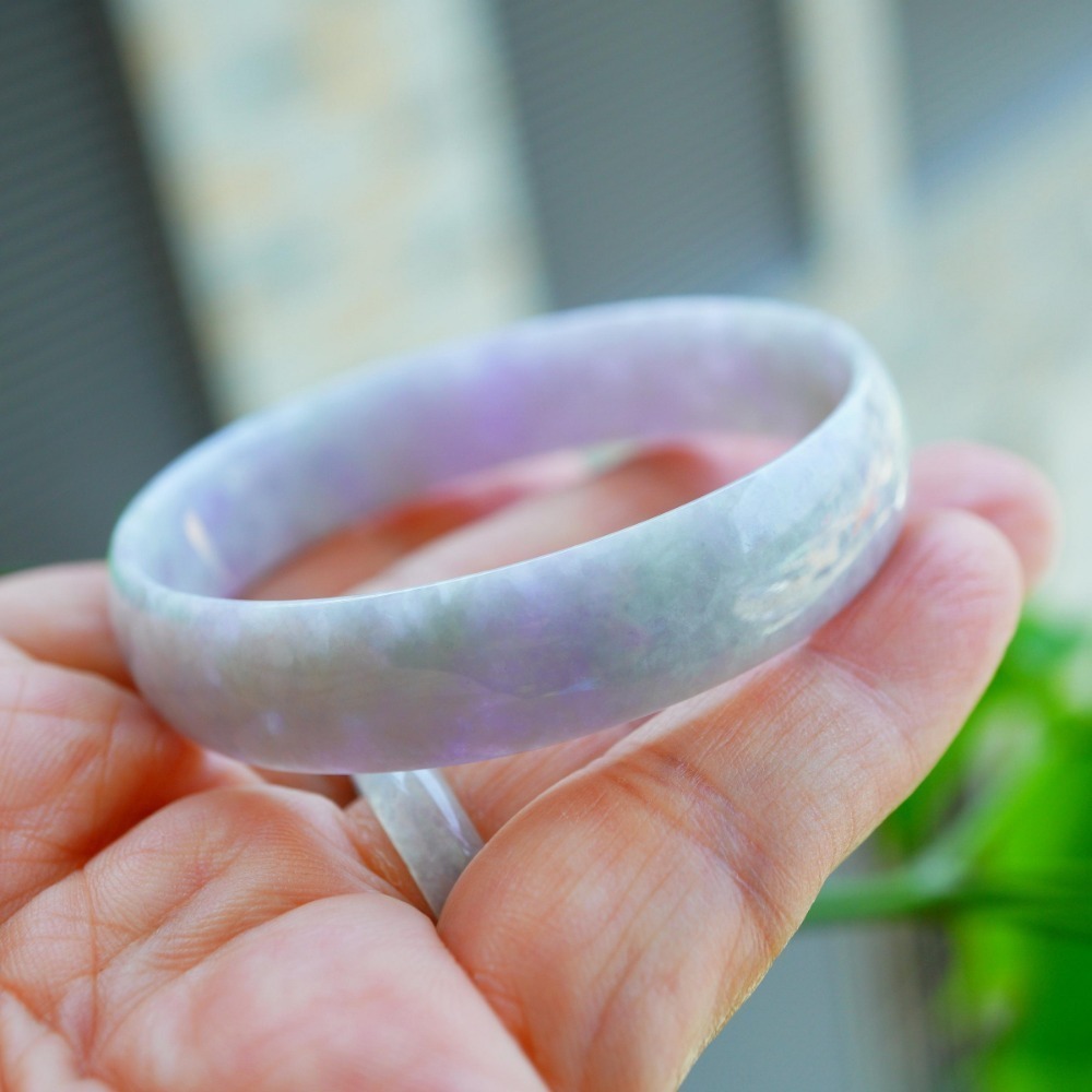 紫羅蘭蘋果綠飄細棉春彩翡翠玉鐲內徑約52.3mm手圍17.-A088319湧翠坊天然A貨緬甸翡翠-細節圖7