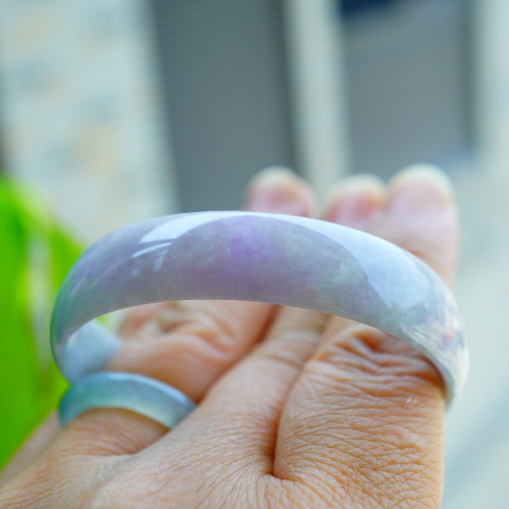 紫羅蘭蘋果綠飄細棉春彩翡翠玉鐲內徑約52.3mm手圍17.-A088319湧翠坊天然A貨緬甸翡翠-細節圖10
