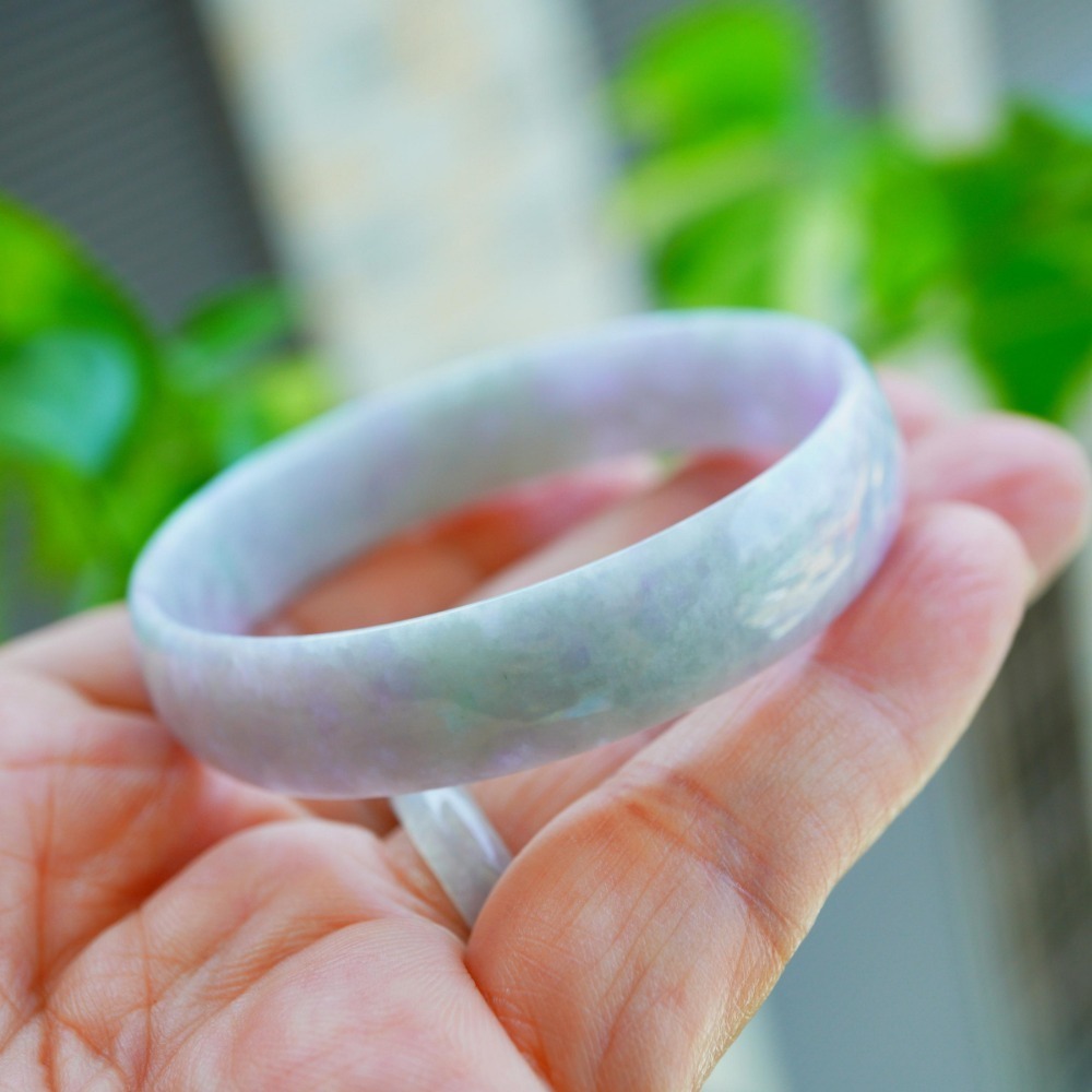 紫羅蘭蘋果綠飄細棉春彩翡翠玉鐲內徑約52.3mm手圍17.-A088319湧翠坊天然A貨緬甸翡翠-細節圖11