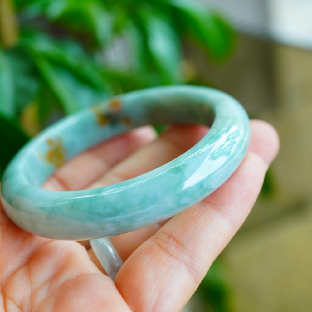 滿綠蘋果綠飄蜜糖黃橘黃雙彩正圈玉鐲手鐲-內徑約54.6mm－－－A038018-湧翠坊緬甸天然老坑A貨翡翠玉鐲-細節圖7