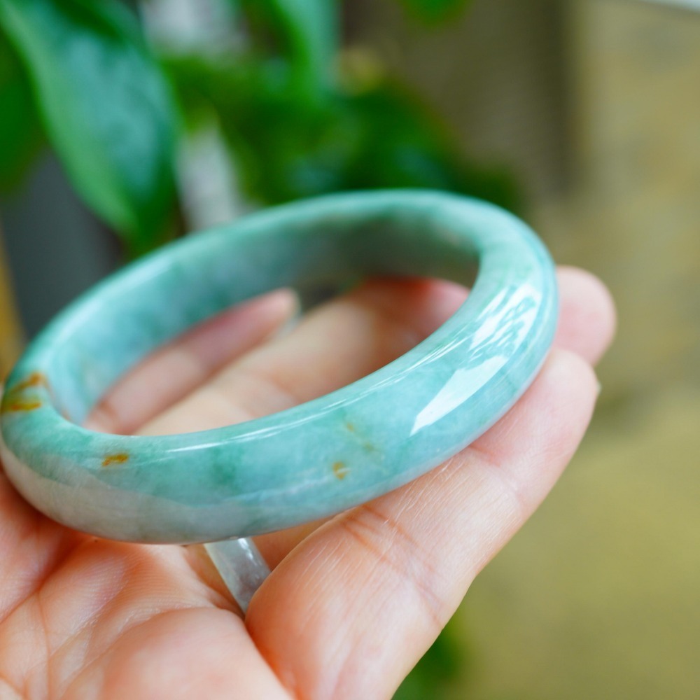 滿綠蘋果綠飄蜜糖黃橘黃雙彩正圈玉鐲手鐲-內徑約54.6mm－－－A038018-湧翠坊緬甸天然老坑A貨翡翠玉鐲-細節圖8