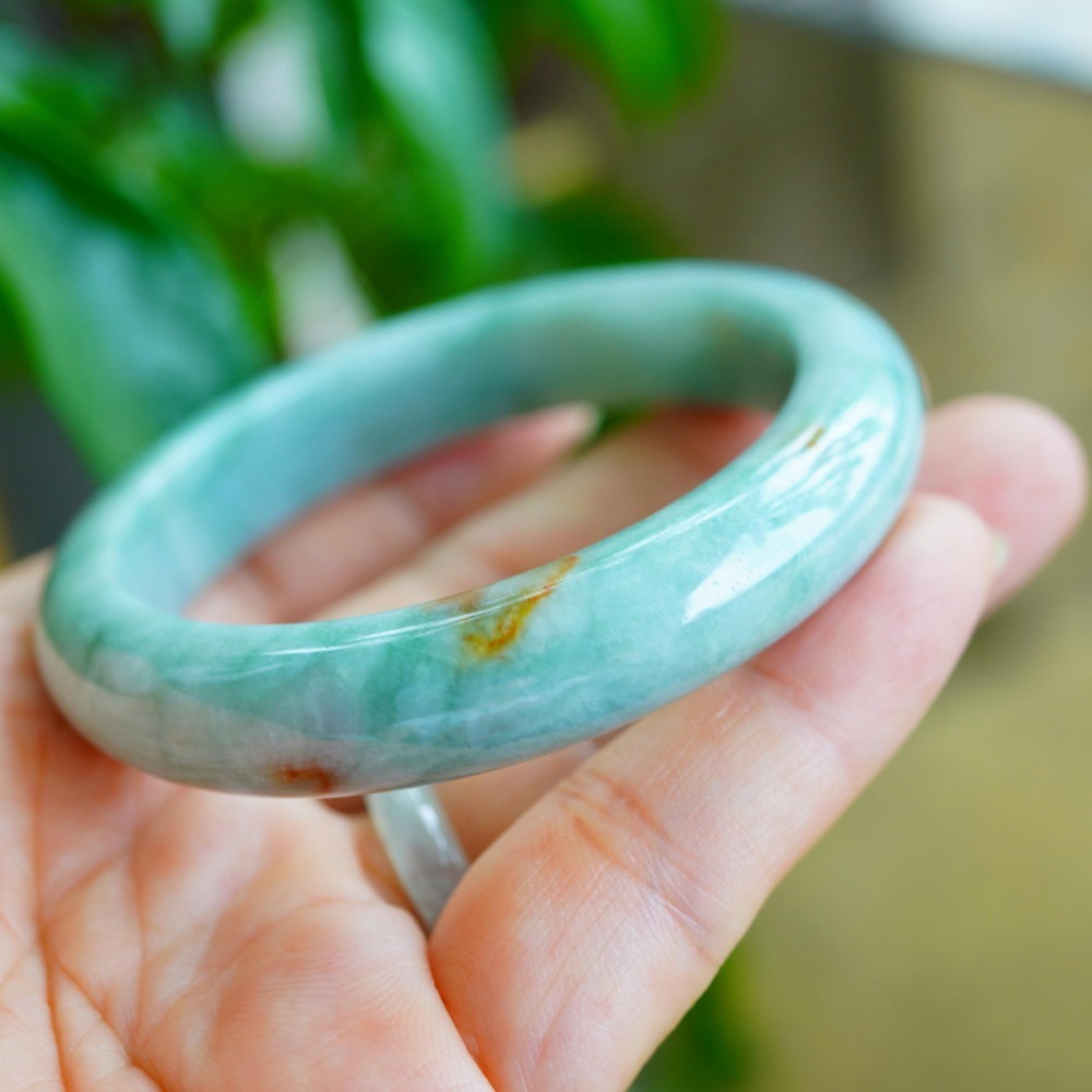 滿綠蘋果綠飄蜜糖黃橘黃雙彩正圈玉鐲手鐲-內徑約54.6mm－－－A038018-湧翠坊緬甸天然老坑A貨翡翠玉鐲-細節圖9