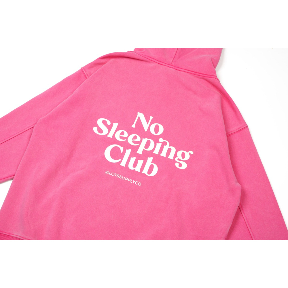 LOTSSUPPLYCO.No sleeping club水洗桃紅(秋冬長袖帽T)-細節圖2