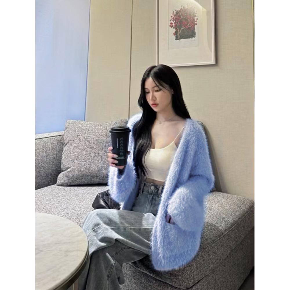 全新 水貂馬海毛口袋外套-規格圖1