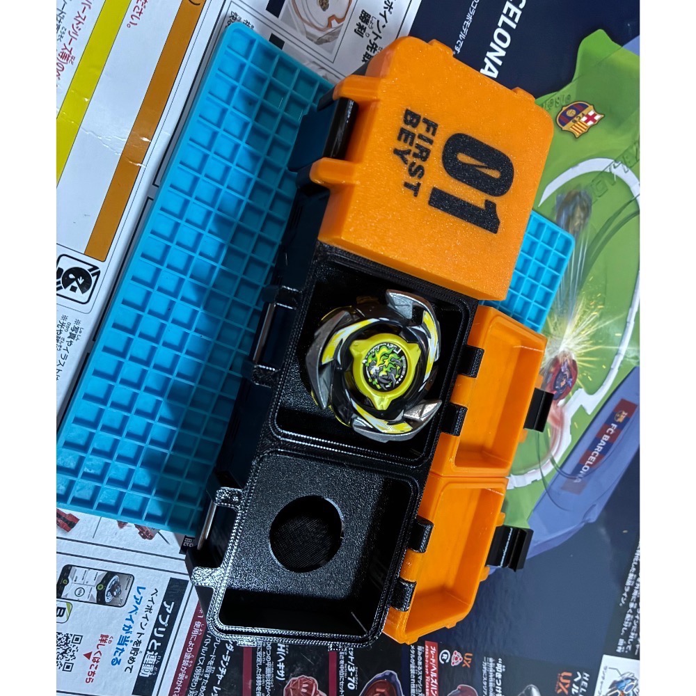 Beybladex 戰鬥陀螺 3D列印 對戰收納盒 3扣黑橙-細節圖2