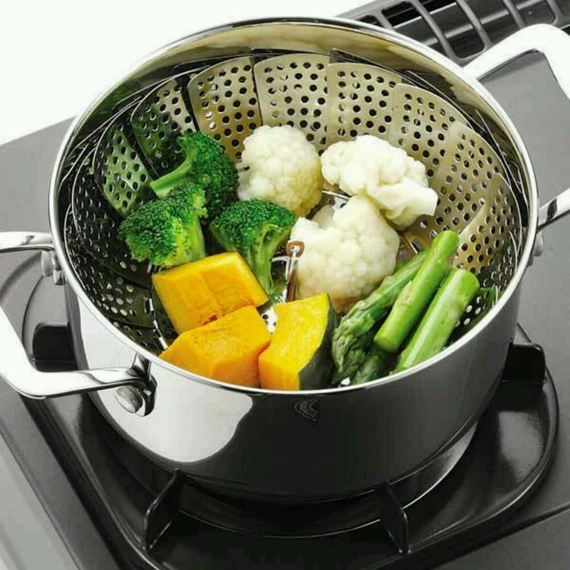 日本製 收納蒸籠 不鏽鋼 家用 蒸籠盤 蒸盤架 水果盤 可伸縮 可折疊-細節圖4