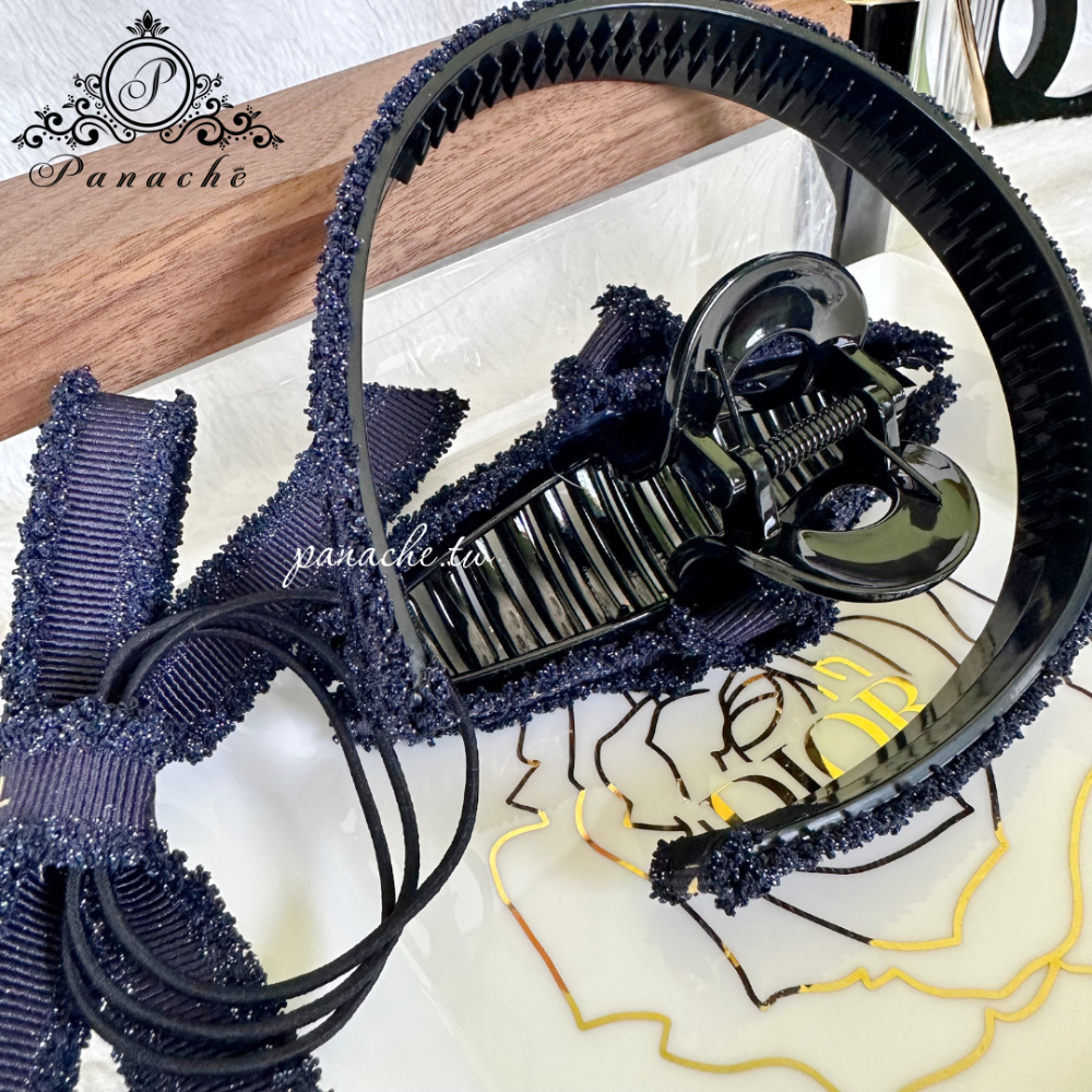 chanel絲帶改造髮圈 抓夾 鯊魚夾 髮箍 吊飾鑰匙圈-細節圖3