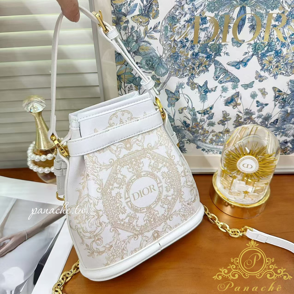 【Dior VIP限定改造】C＇est Dior風格水桶包｜白色燙金杜樂麗圖騰｜可斜背手提｜手工訂製唯一款-細節圖7