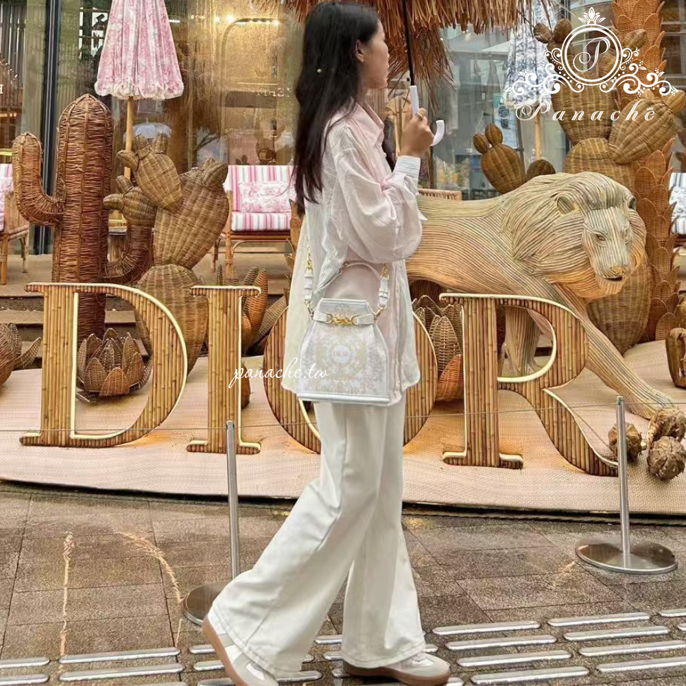 【Dior VIP限定改造】C＇est Dior風格水桶包｜白色燙金杜樂麗圖騰｜可斜背手提｜手工訂製唯一款-細節圖9