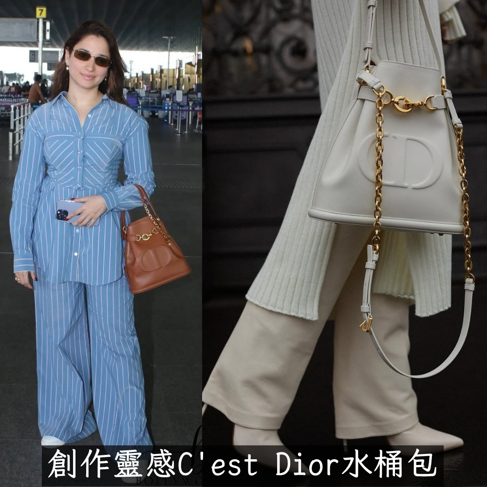 【Dior VIP限定改造】C＇est Dior風格水桶包｜白色燙金杜樂麗圖騰｜可斜背手提｜手工訂製唯一款-細節圖11