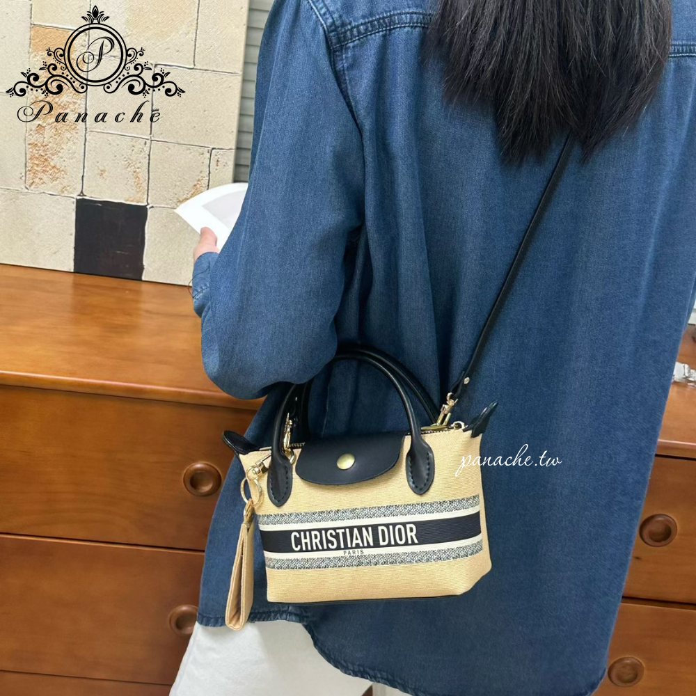DIOR VIP禮束口袋改造 Longchamp風格包 牛皮手提包 斜背包 肩背包-細節圖9