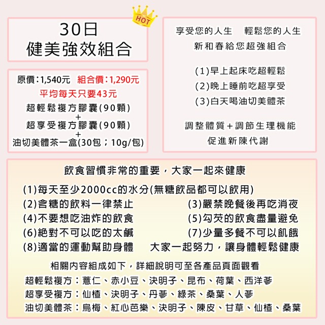 【30日健美強效組合】超輕鬆膠囊1罐+超享受膠囊1罐+油切美體茶1盒-細節圖3