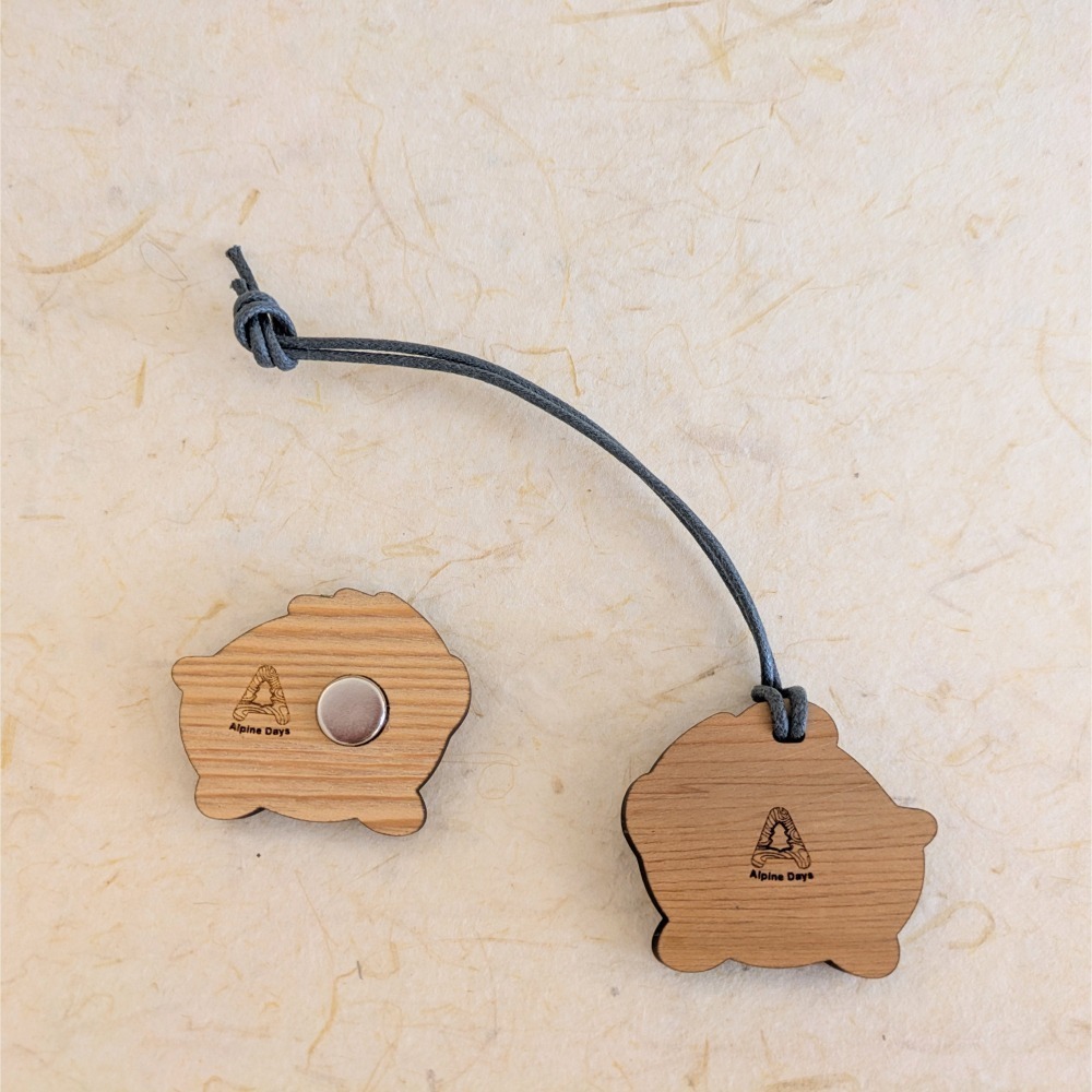 ( Alpne Days 原創商品 ) 檜樂小山豬 再生台灣檜木製吊飾 (擴香) + 磁鐵 兩入組-細節圖5