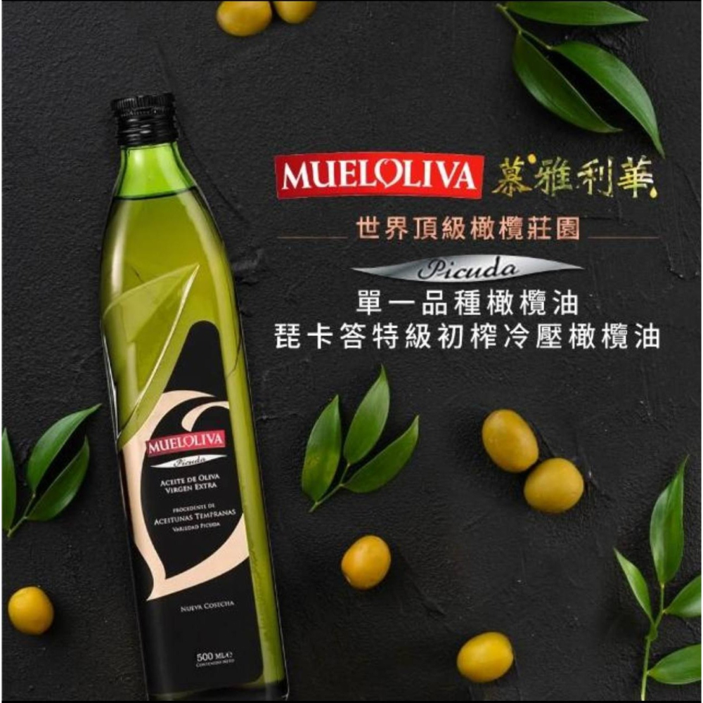 酸價0.2％丨慕雅利華丨MUELOLIVA 琵卡答 500ML*2入 特級初榨冷壓橄欖油 西班牙原瓶原裝-細節圖2