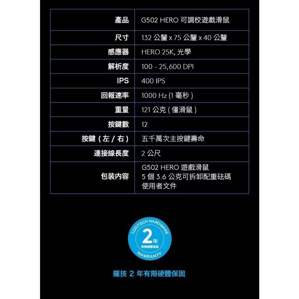 Logitech 羅技 G502 HERO 電競滑鼠-細節圖7
